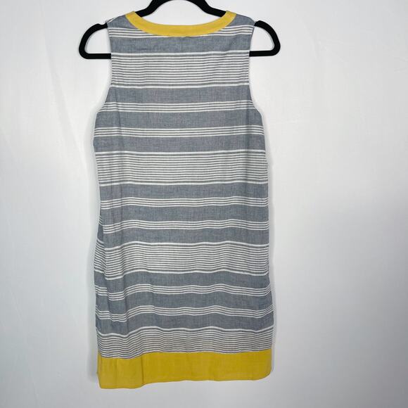 New THML XSmall XS Blue Yellow Striped Sleeveless Shift Dress Split VNeck Cotton - Picture 2 of 9